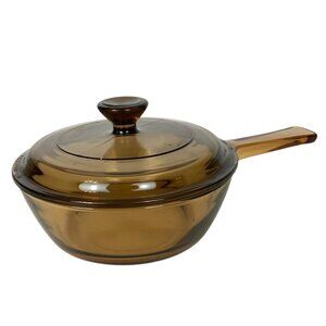 Corning Vision Amber Glass Saucepan With Pyrex Lid .5L Vintage